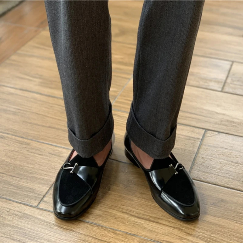 New Genuine Leather Men Loafers Shoes Metal Buckle Breathable Slip-On Men Dress Shoes Business Men Shoes
