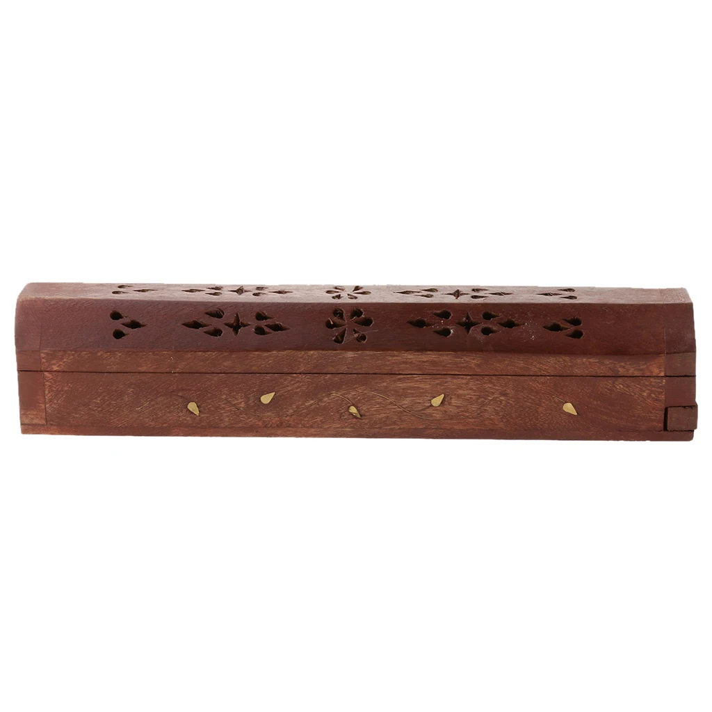 Traditional Wooden Hollow Out Incense Stick & Cone Ash Holder Storage Box