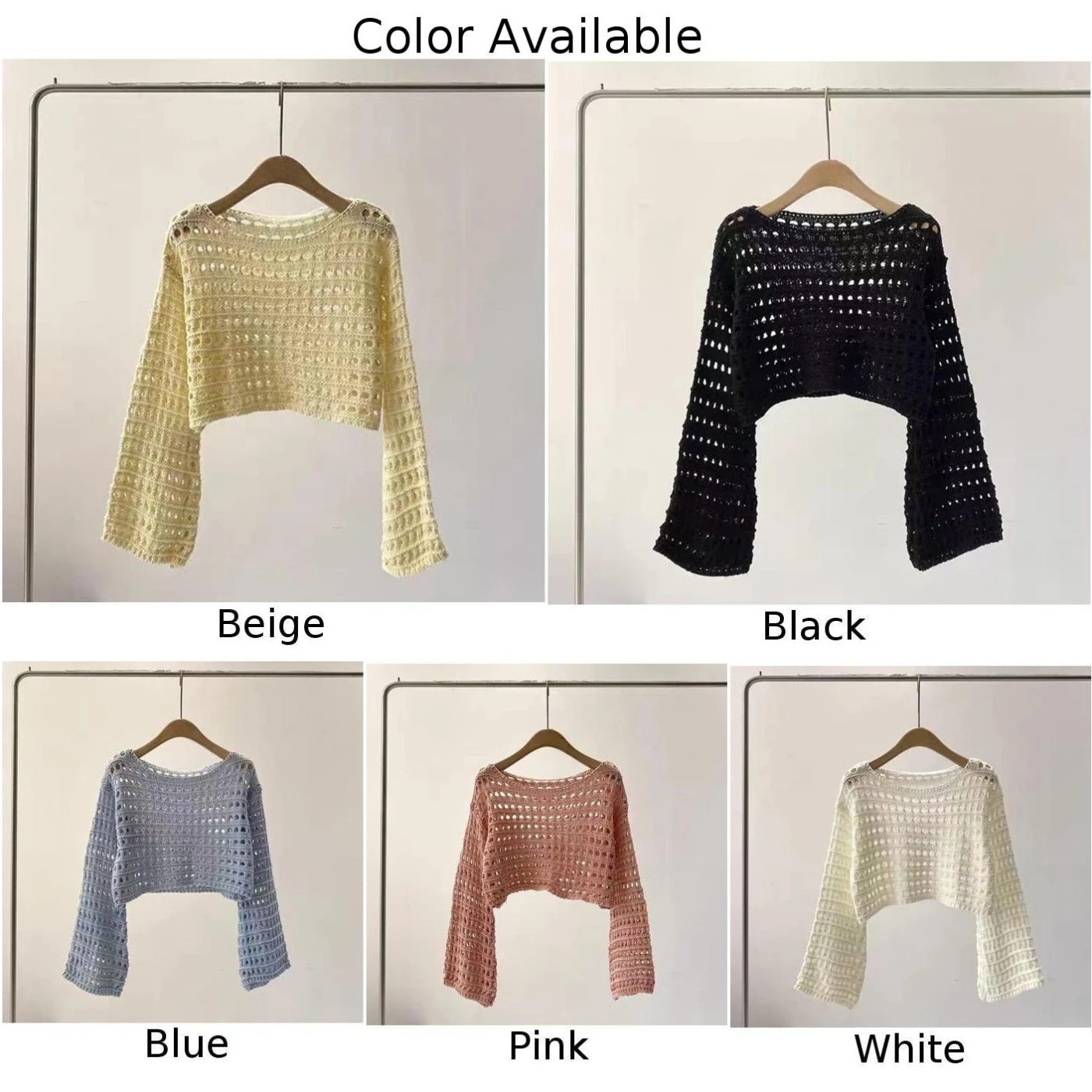 Stay Stylish and Cool with this Women's Long Sleeve Crochet Knitted Sweater Beach Bikini Cover Up Summer Ready