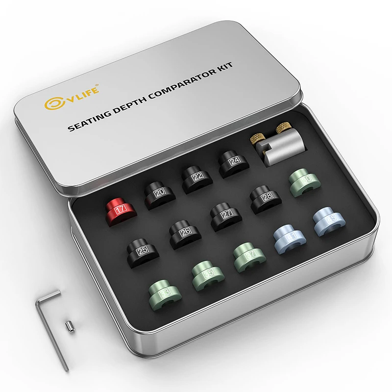 

Seating Depth Comparator Kit With 14 Inserts Fit .17 To .45 Calibers For Precision Measurement with Multiple Insert Options
