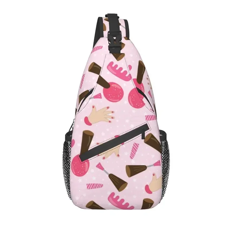 Cute Pink Nail Polish Pattern Crossbody Sling Backpack Custom Manicurist Manicure Chest Shoulder Bag for Cycling Camping Daypack