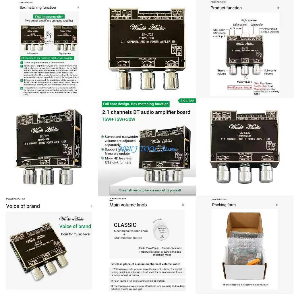

L8RC Subwoofer Amplifier Board ZK-LT22 2x 15W+30W Stereo Amplifier Board Bass