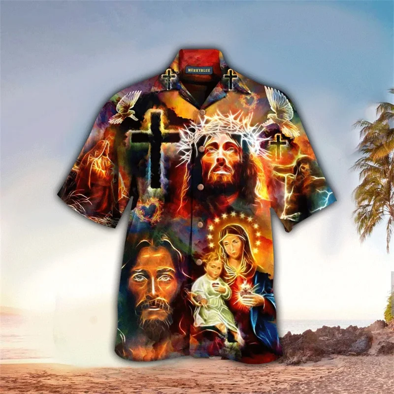 Faith Over Fear-camisa hawaiana de manga corta para hombre y mujer, camisas de playa con estampado Floral, Tops de verano, 2024