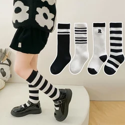 Children School White Black Stripes Sport Socks Korean Knee High Long Stockings for Children Kids Boys Girls Baby Stuff Clothes