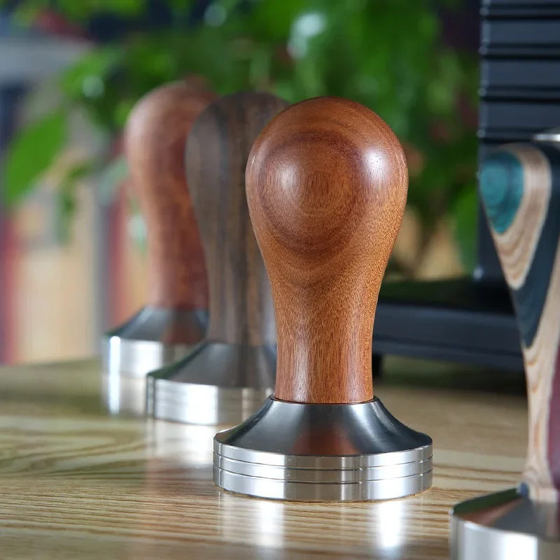 51/53/58/mm Coffee Tamper Barista Espresso Maker Grinder with 304 Stainless Steel Base Solid Wooden Handle  مطحنة القهوة