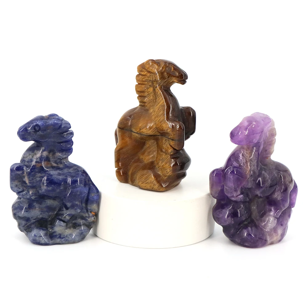 Natural Stone Horse Statue Crafts Home Room Decoration Healing Crystal Gemstone Hand Carved Animal Figure Ornaments Holiday Gift