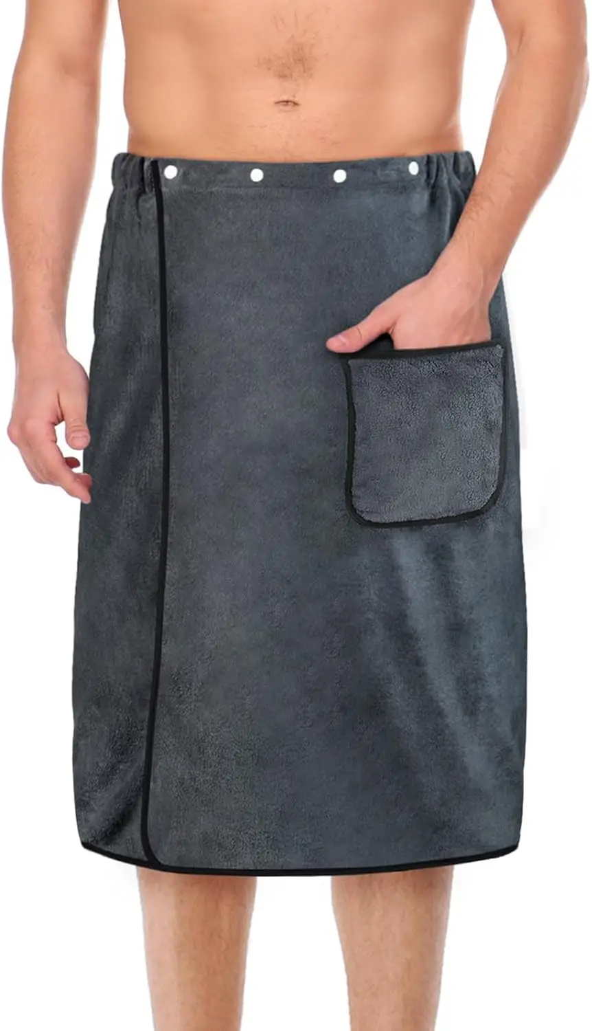 

Large 80x150cm Men's Towel Wrap with Pockets - Soft Plush, Quick Dry, Adjustable Bathrobe