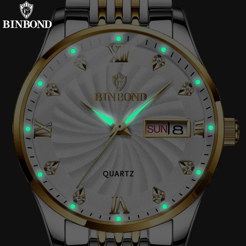 BINBOND Top Classic Business Men\'s Watches Quartz Fashion Ultra-Thin Wrist Watch 30M Waterproof Luminous Luxury Men Watch B3034