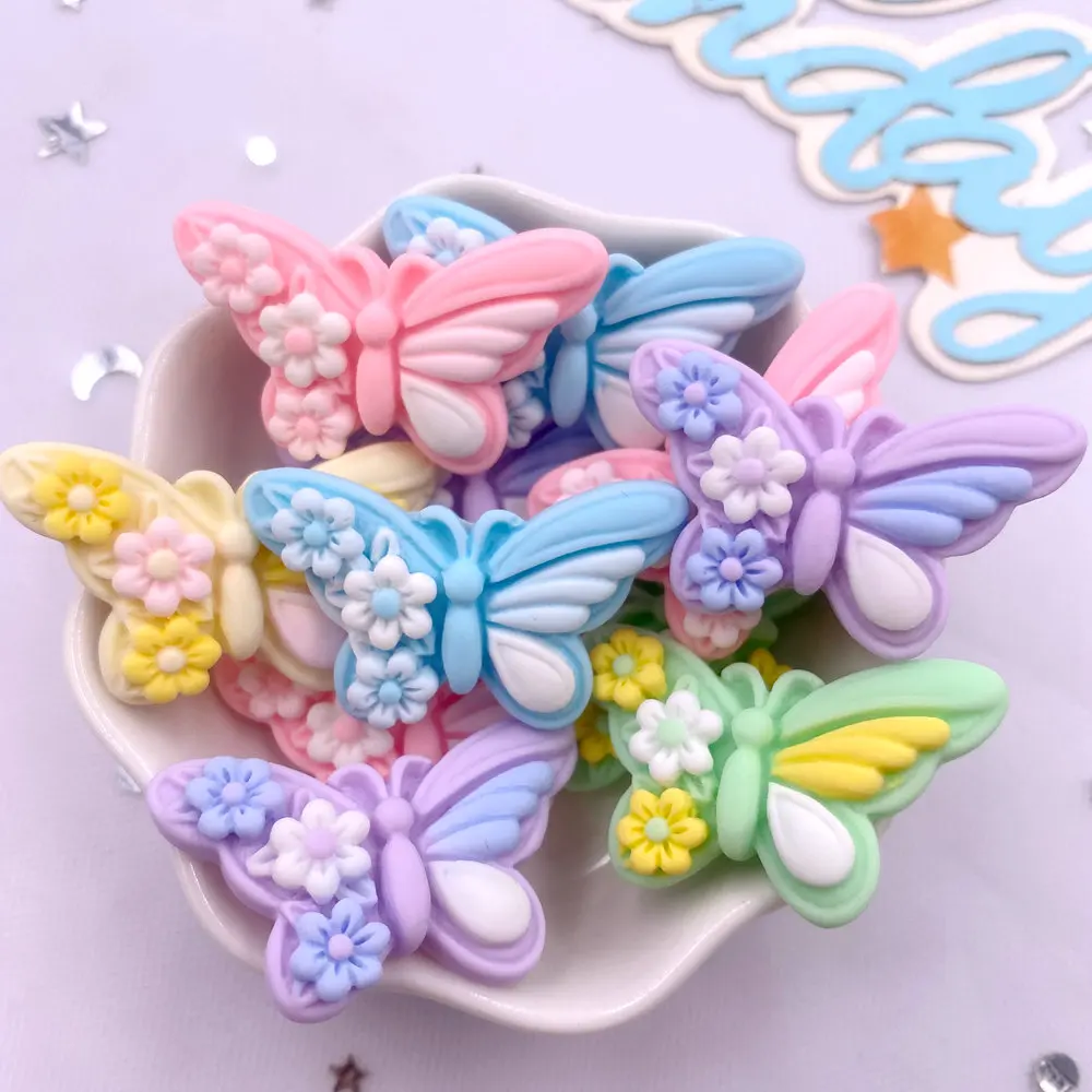 10pcs Resin Kawaii Colorful Carving Flowers Butterfly Flat back Stones Applique DIY Wedding Home Decor DIY Jewelry Making Crafts