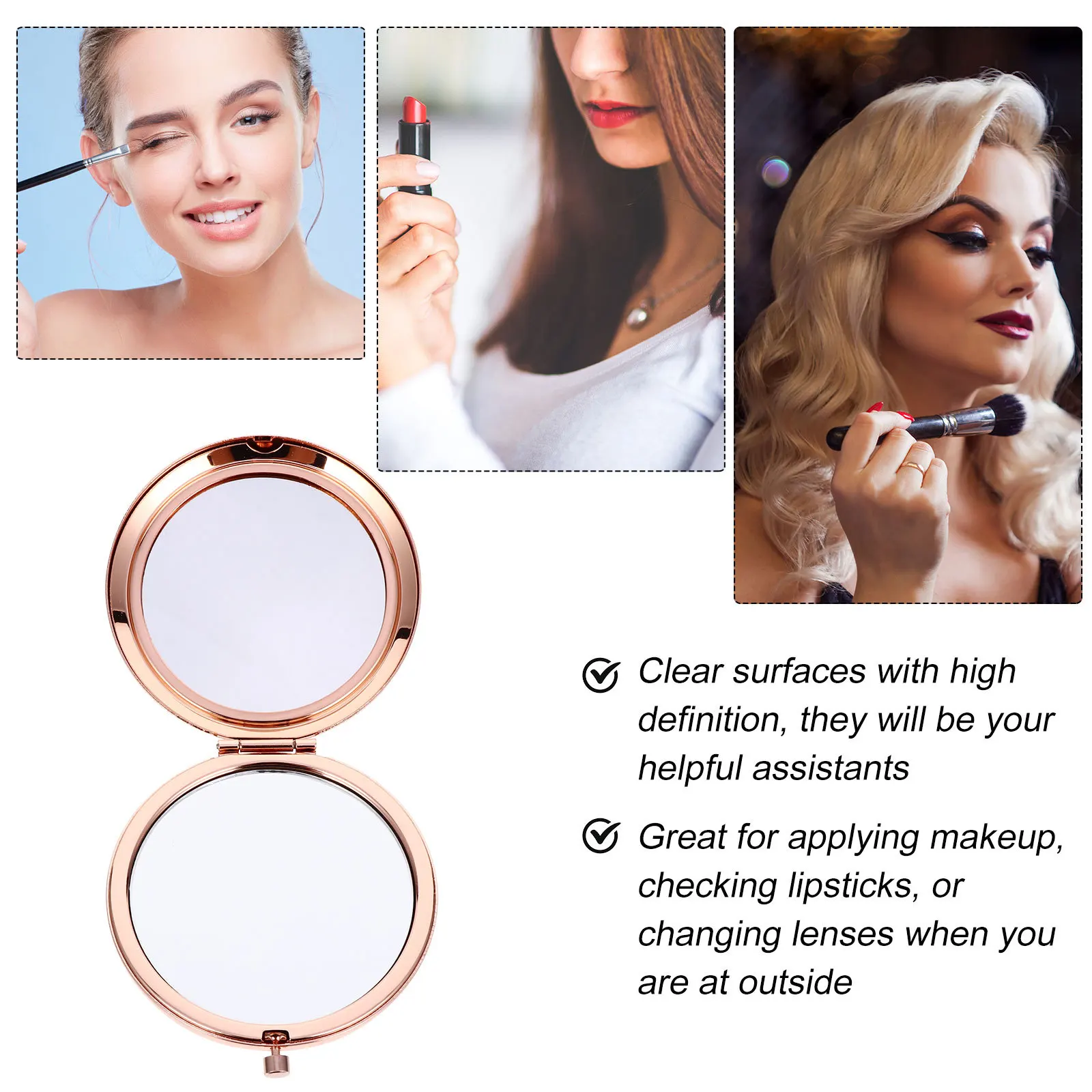 

Portable Mirror Foldable Round Makeup Mirror Two Way Reflective Surface Ideal for Travel Bag and Pocket Daily Makeup Check
