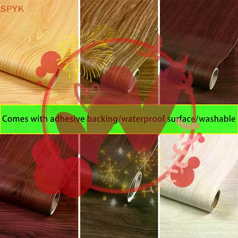 Waterproof Self Adhesive Wood Grain Sticker Door Cabinet Desktop Modern Furniture Renovation Peel And Stick Wallpaper