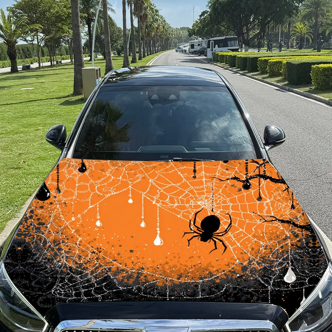 

Виниловая пленка для автомобиля «Паутина» на Хэллоуин и «Паук», водонепроницаемая наклейка на капот автомобиля из материала ПВХ, самоклеящаяся устойчивая к царапинам наклейка