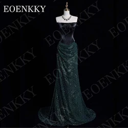 EOENKKY Luxury Beading Mermaid Evening Dress فساتين سهرات Saudi Arabia Glitter Sequin Wedding Party Dress Sleeveless Customized