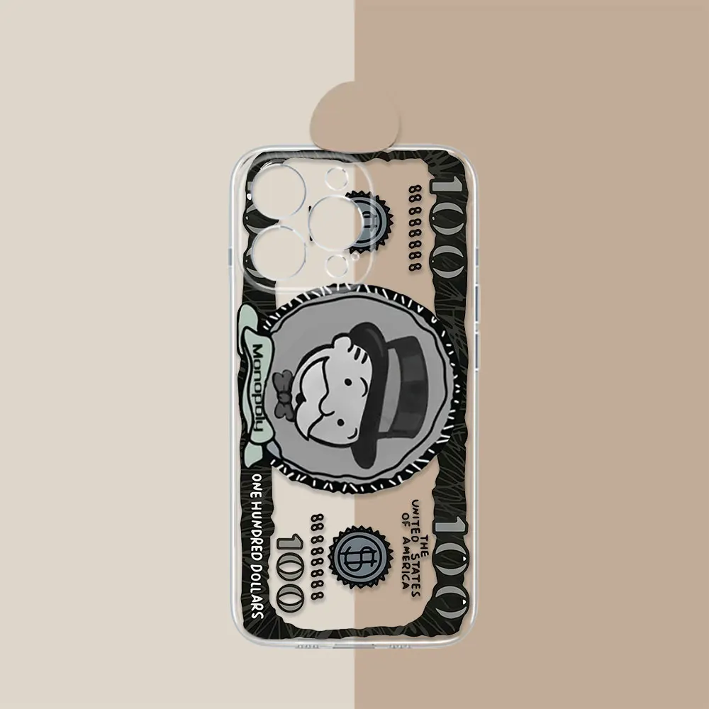 Cartoon Dollar Monopolys Phone Case For Samsung Galaxy S24Ultra S20 S21 S22 S23 Fe S10 Plus Note 20 24 Ultra Transparent Cover