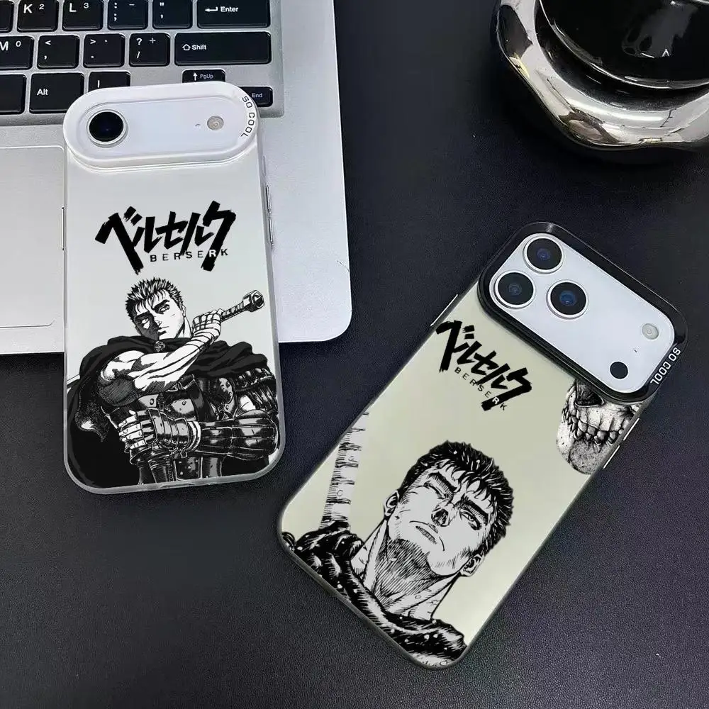 B-Berserk G-Guts Anime Telefoonhoesje voor iPhone 17 16 15 14 13 12 11 Pro Max Zwart Paars Mat Laser Metallic Aurora Funda