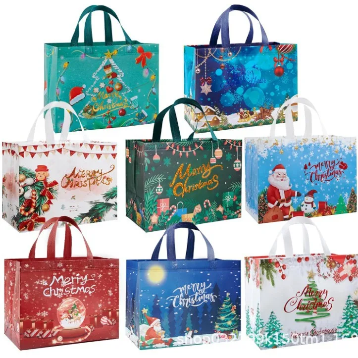 Christmas Gift Bags Santa Claus Elk Snowflake Print Handbag Xmas Gifts Wrapping Supplies Merry Christmas Tote Bags Party Decor