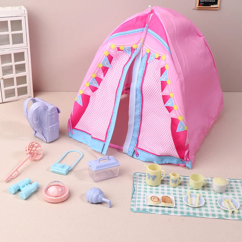 Set da campeggio in miniatura per casa delle bambole - Configurazione della tenda 1/12 per giochi di finzione da picnic all'aperto