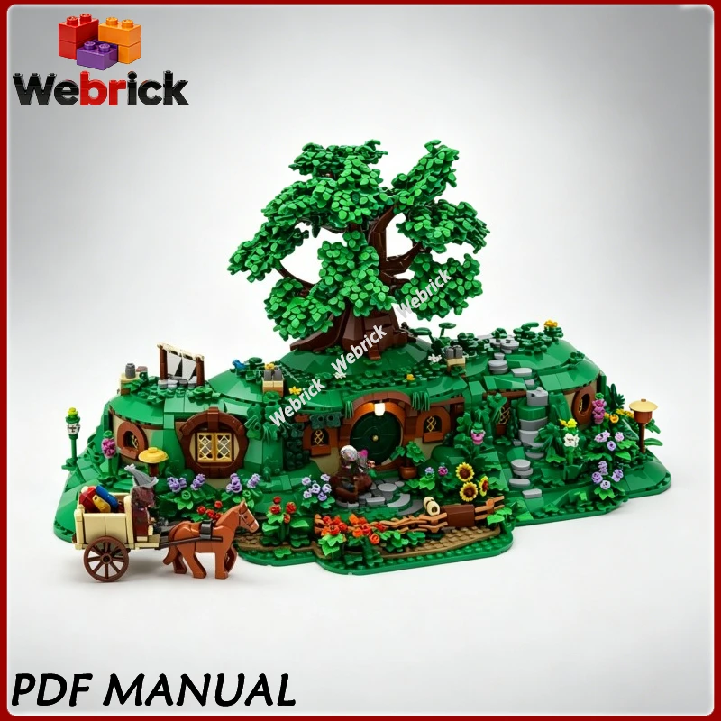 

MOC The Shire Extended Village Expansion, Fantasy Hobbit House Building Bricks Set for Display and Collection