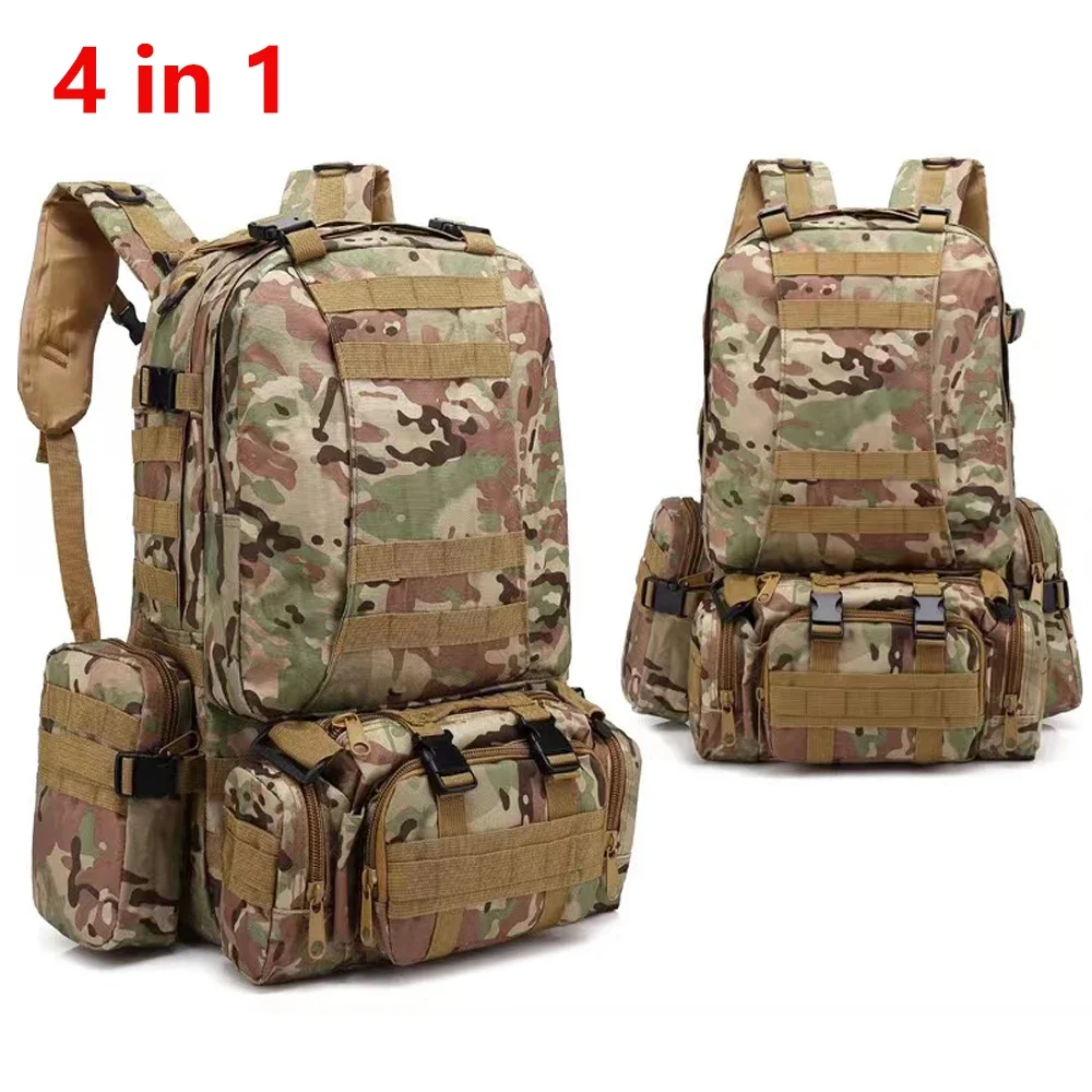 55L Hunting Backpack 4 in 1 Men\'s outdoor Molle sport package outdoor hiking Camo canvas backpack Waterproof attack pack Mochira