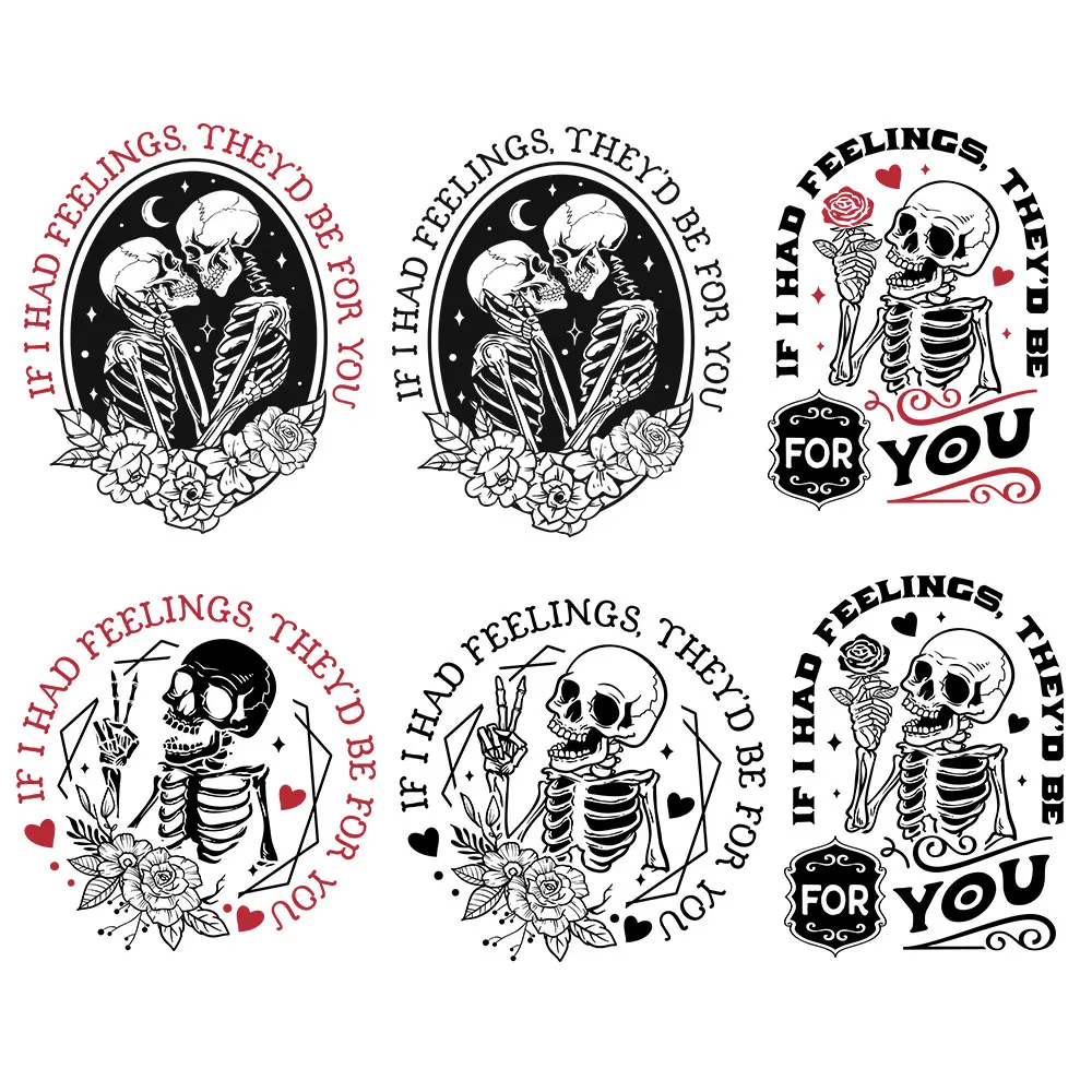 Lovers Skull Stripes Heat-sensitive Patches Applique Valentine's Day Thermo Stickers on Clothes Iron on Transfers for Clothing