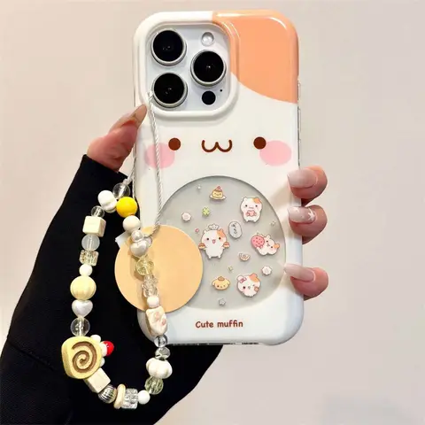 Large hole IND hollow cake hamster phone case with chain for iPhone 11 12 13 14 15 16 17 Pro Max