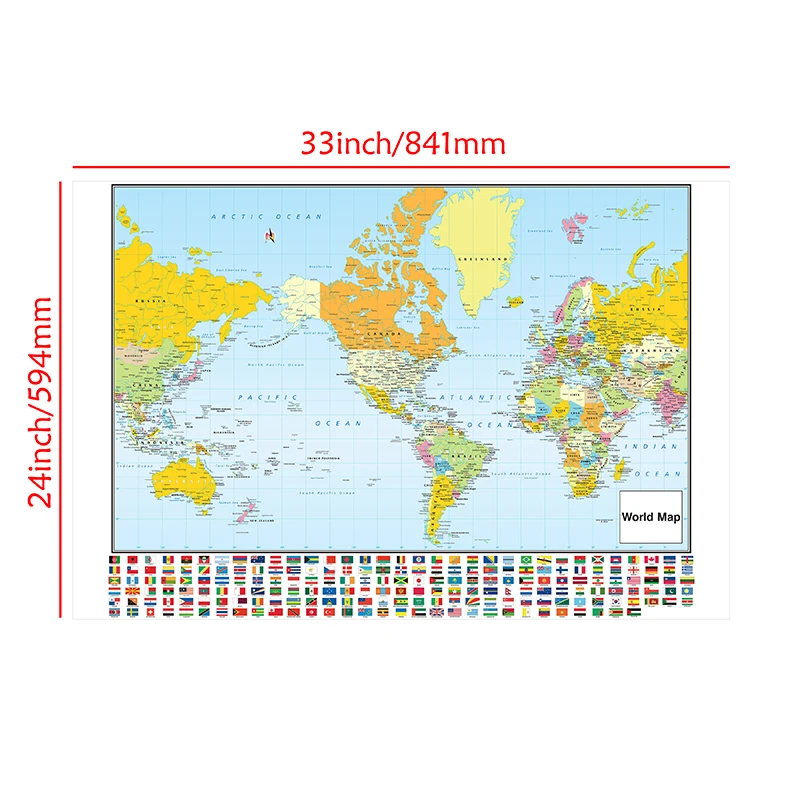 84*59cm o mapa do mundo arte da parede mapa detalhado não-cheiro pintura da lona sala de estar decoração casa escola material de ensino