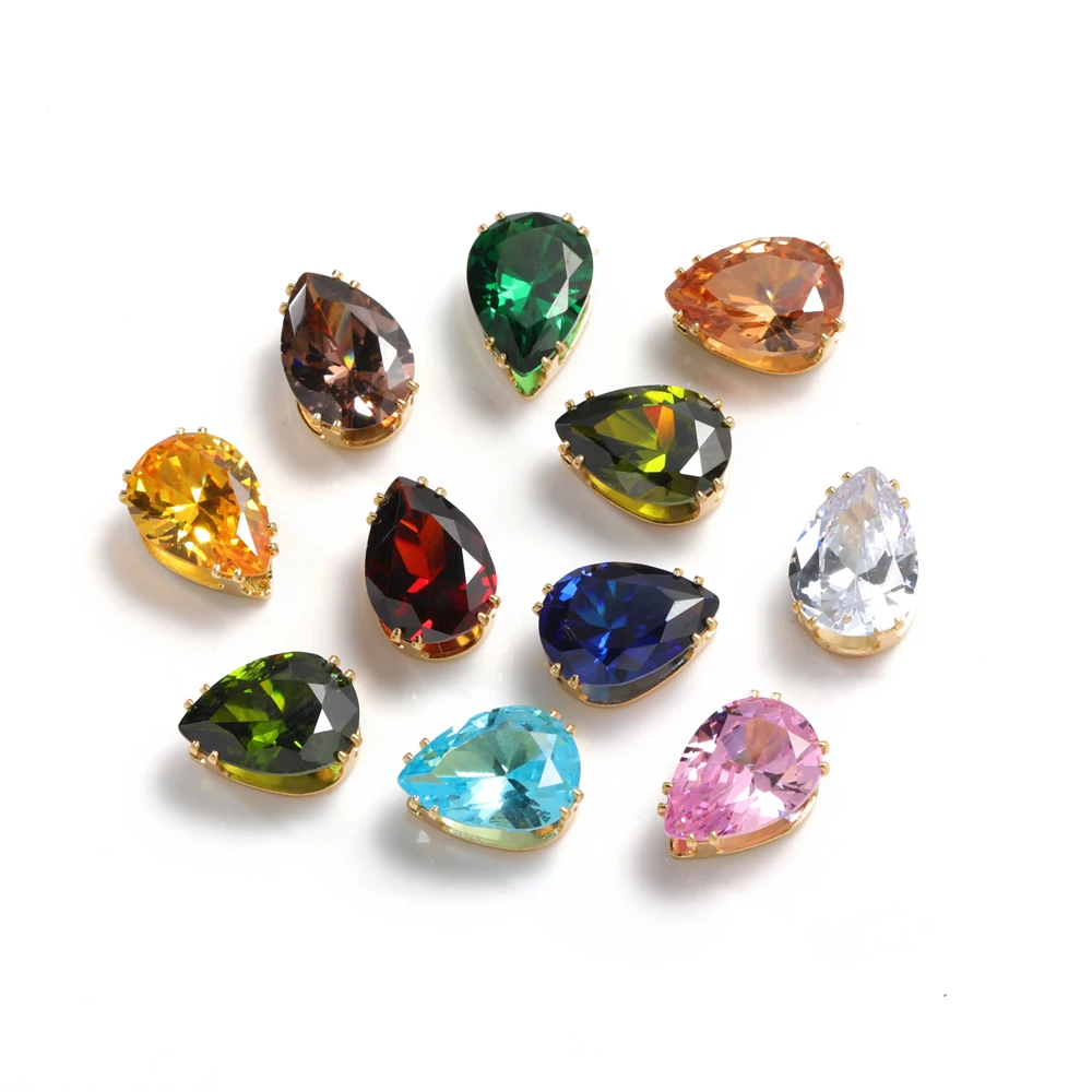 7x10mm Tear Drop Zirconia With Claw Flatback Sew on Clothes Accessories DIY Crystal Strass Ring Earring Decoration Gem Stones