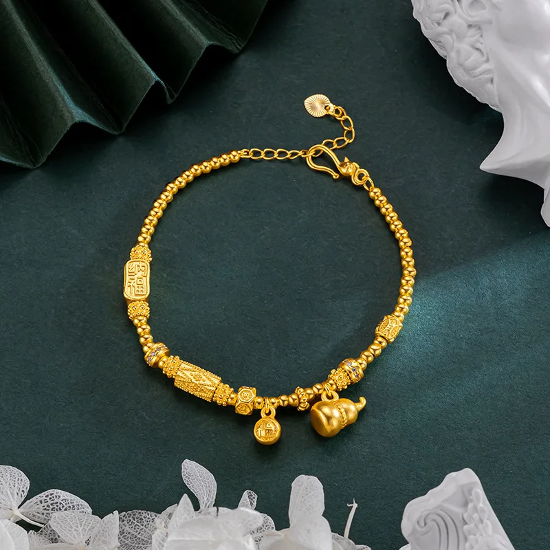

Luxurious 9999 vintage ethnic style bead bracelet with lucky gourd design, diamond inlay, niche and versatile design