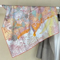 Double Sided 100% Silk Scarf Neckerchief 18mm Thicken Square Luxury Silk Shawl Wraps for Women 35
