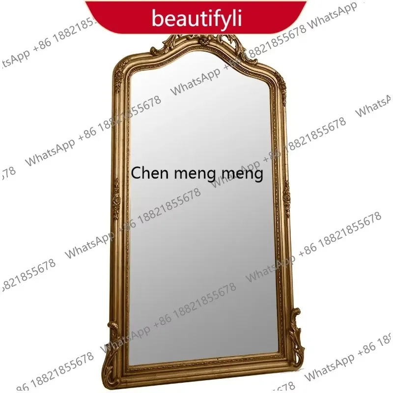 E136 Retro carved full-body mirror household floor fitting mirror European antique old dressing wall-mounted mirror