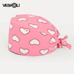 pink Love Printing Series Pet Veterinary Beauty Salon Hat scrub caps for lab pharmacist Working Hats surgery cap women Nurse hat