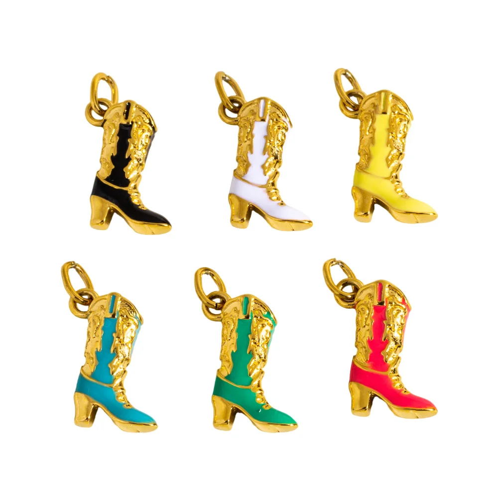 2Pcs Stainless Steel Vintage Colored Oil Dripping Boots High Heels Pendant Charms DIY Necklace Bracelet Jewelry