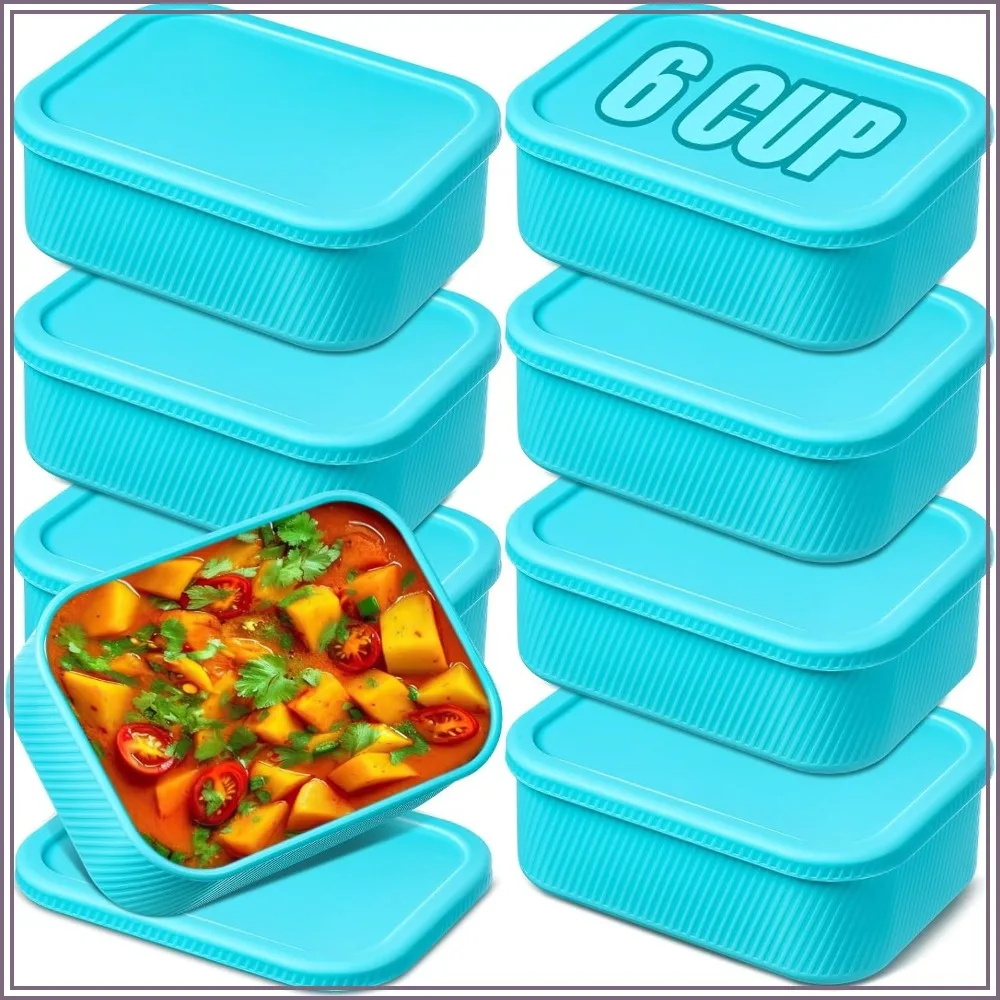 Paquete de 8 Recipientes de Silicona para Congelador con Tapas, Recipientes Reutilizables para Salsas, Guisos, Curry