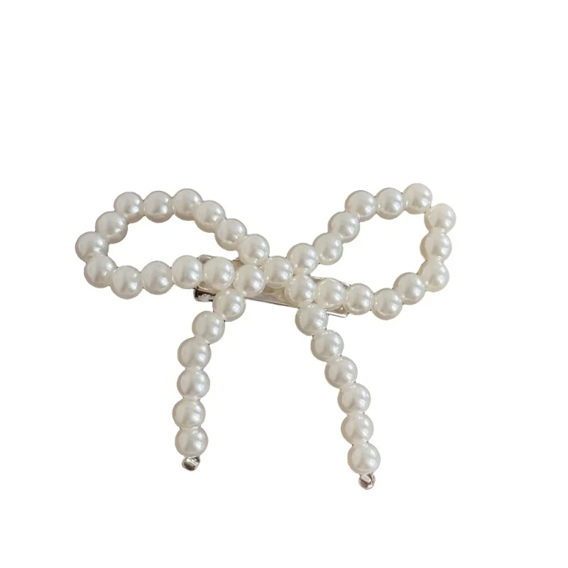 Imitation Pearl Woven Bow Flower hairclip Texture Advanced Hair Accessories New Daily Sweet All-Matching Duckbill Clip