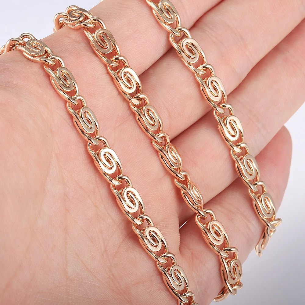 New 585 Rose Gold Color Necklace For Women Men Vintage Cuban Chain Box Link Snail Chains Fashion Jewelry 50/60cm