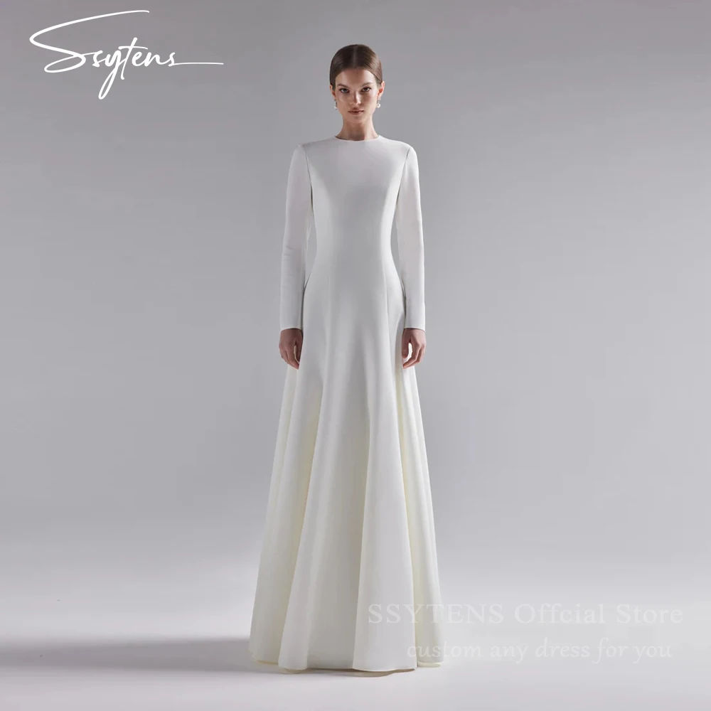 

SSYTENS Elegant Long Wedding Dresses Modern A Line Woman's Formal Bride Gowns Full Sleeves Button Customized Vestido De Novia