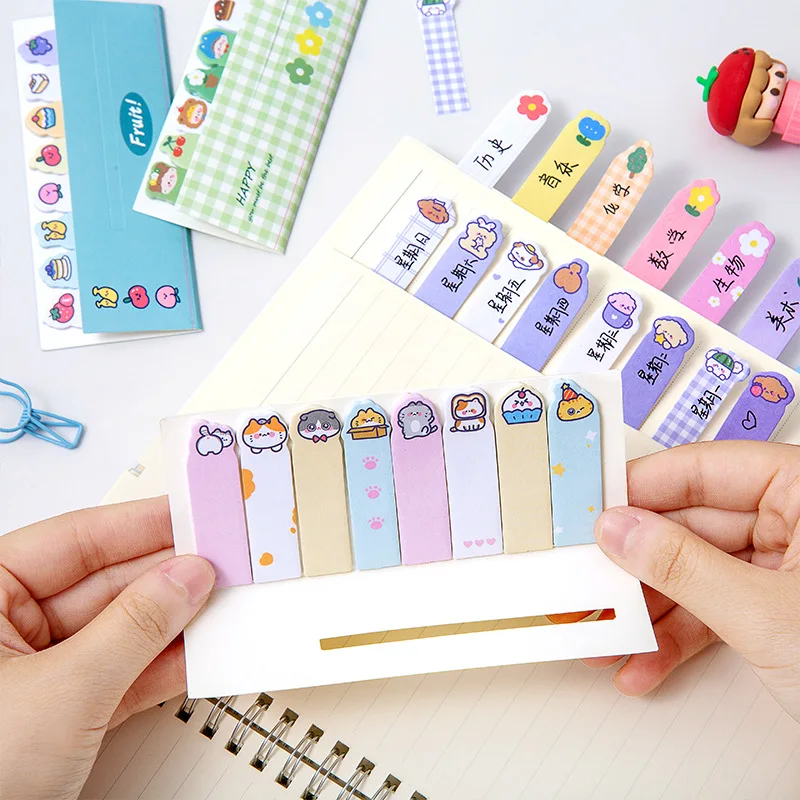 120 PCS Multi-color Kawaii Cartoon Fruit Flower Writable Sticky Notes Index for Pages Book Mark Classification