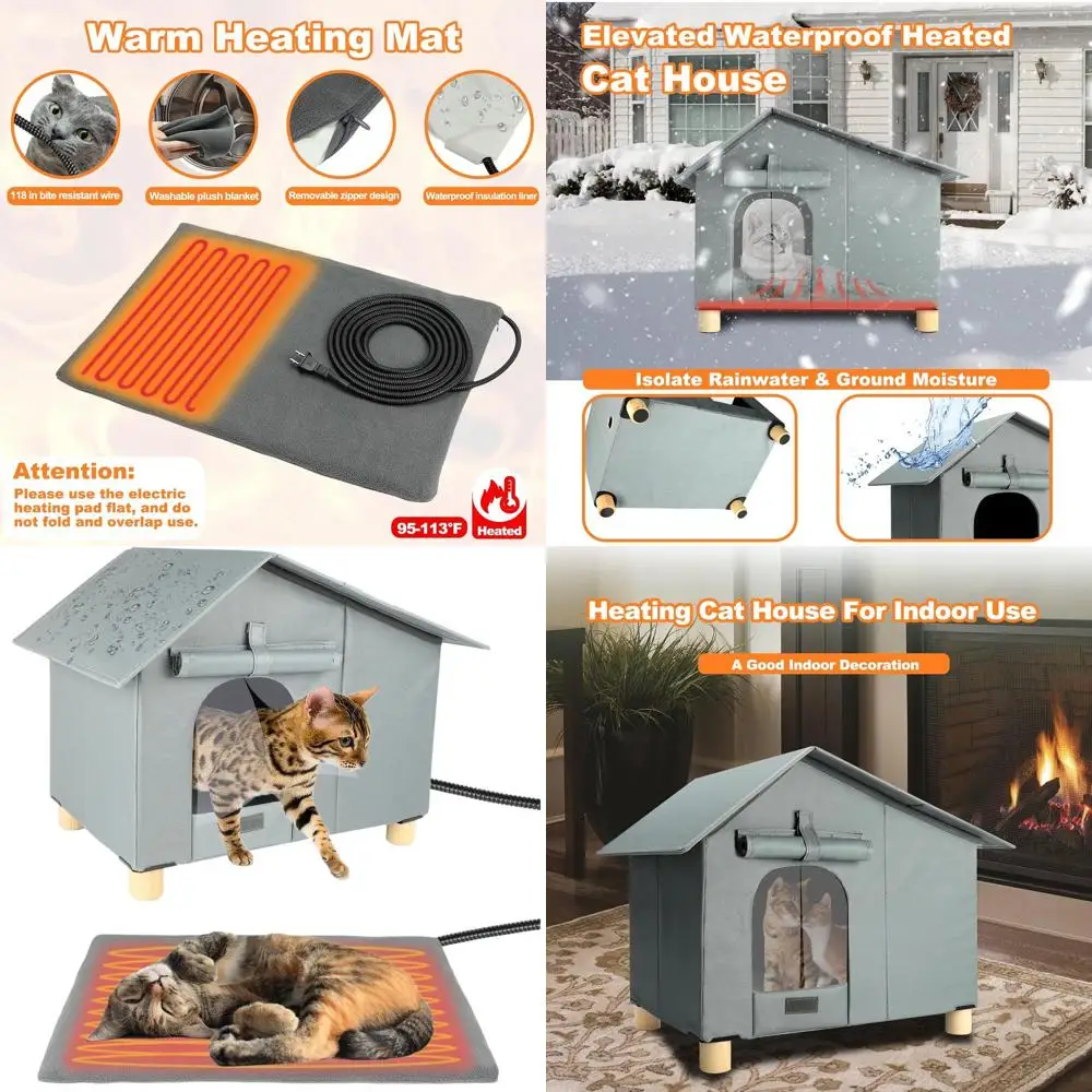 

Insulated Outdoor Cat Shelter with Heated Pad for Winter, Multi-Cat Safe Haven for Stray Felines