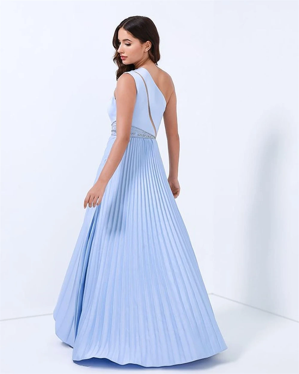 Sparkle Exquisite High Quality Charmeuse Beading Ruffle Graduation A-line One-shoulder Bespoke Occasion Gown Midi Dresses