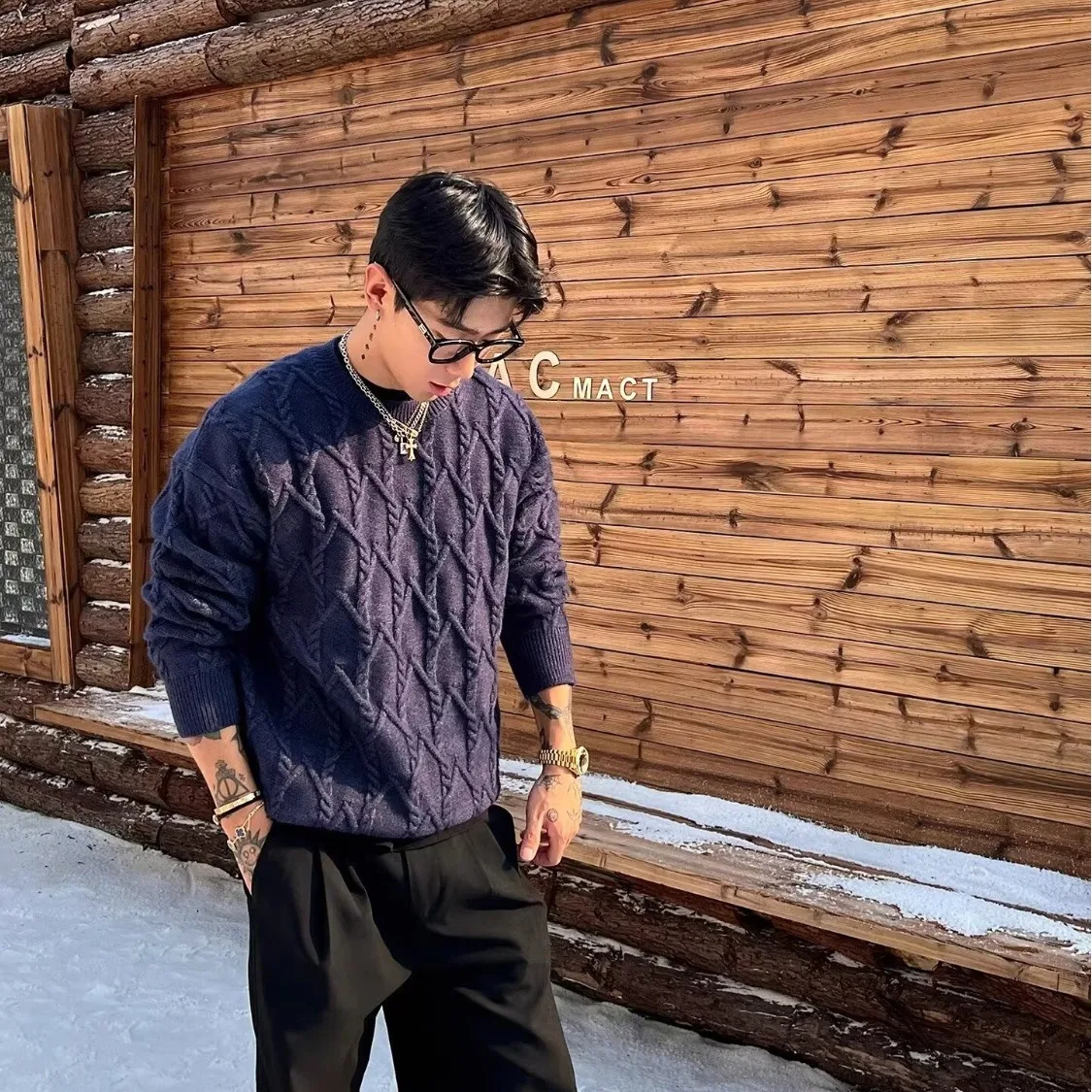 

Мужской свитер с круглым вырезом, вязаный, с ромбовидным узором, из тонкой пряжи, с льняной текстурой, базовый слой, зимний, повседневный, свободного кроя, из полиэфирного волокна
