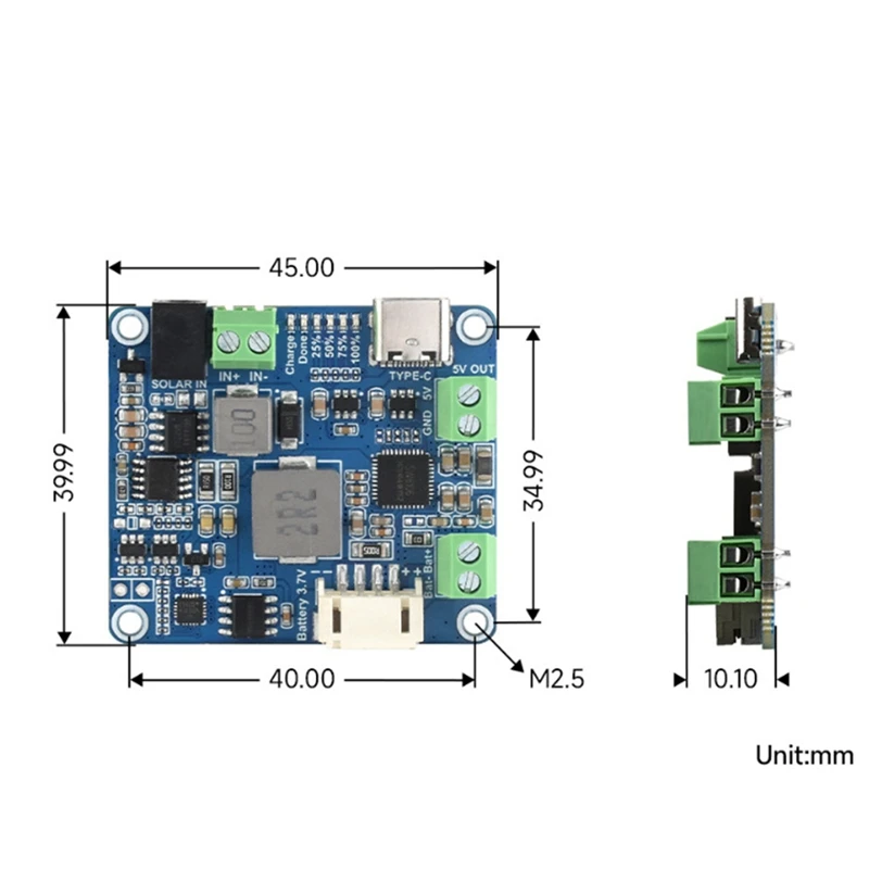 Solar Power Manager โมดูล + แบตเตอรี่ MPPT รองรับ 6 V-24 V แผงพลังงานแสงอาทิตย์ Type-C 5 V/3A ควบคุมเอาต์พุตโมดูล