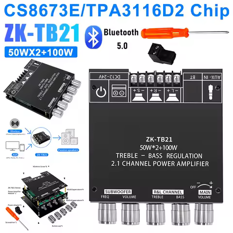 ZK-MT21 ZK-TB21 Subwoofer Amplifier Board 2x50W+100W TPA3116D2 / CS8673E Chip Bluetooth 5.0 Speaker Audio Power Amplifier Board