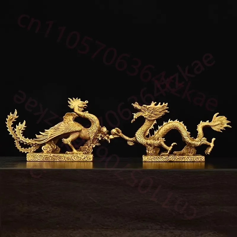 Han Dynasty Style Dragon & Phoenix Bronze Sculpture - Imperial Auspicious 