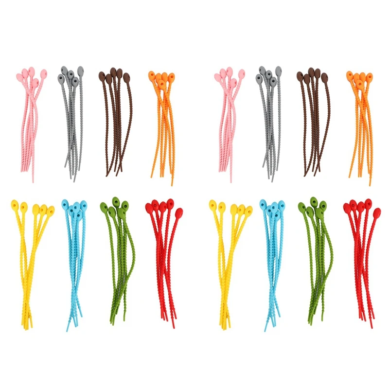 ABMO 80Pcs Colorful Silicone Ties Bag Clip,Cable Straps, Bread Tie, Reusable Rubber Twist Tie, All-Purpose Silicone Ties
