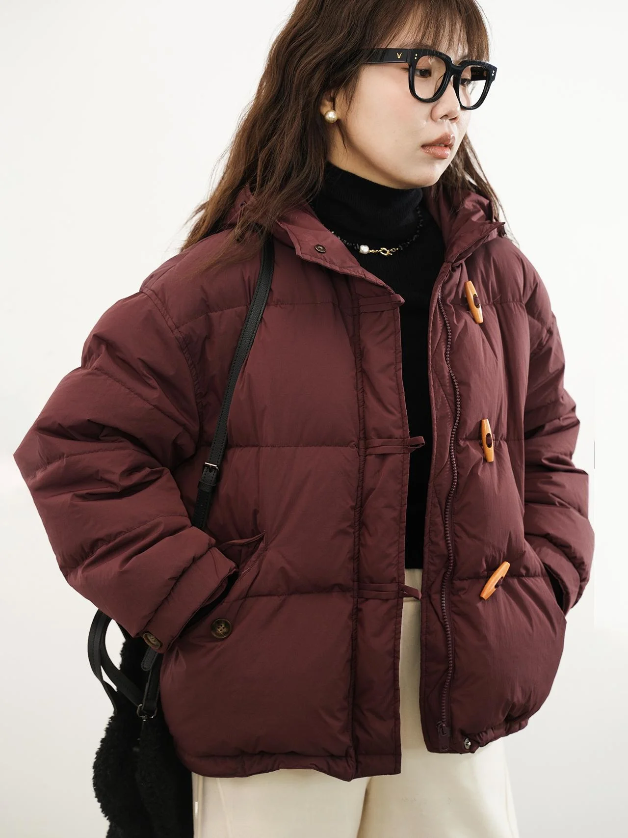 

LADYXIEXIE Women's down Jaet Hooded Vintage Buttoned White Du down Coat Korean Sle Commute Faion Thi Warm Coat