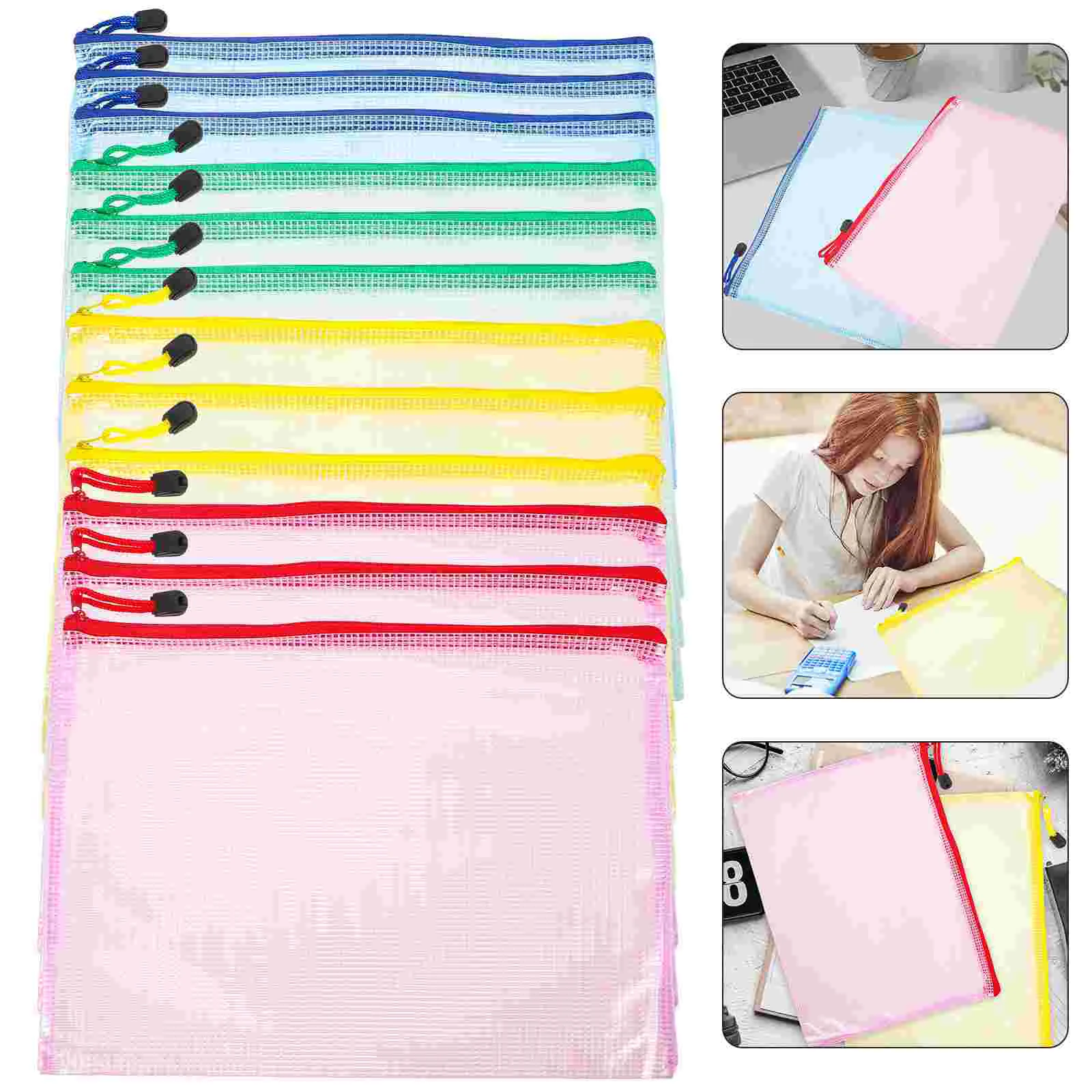 

12 Pcs A4 Transparent File Bag Documents Pouches Pvc Zipper Receipt Storage Mesh Checkerboard