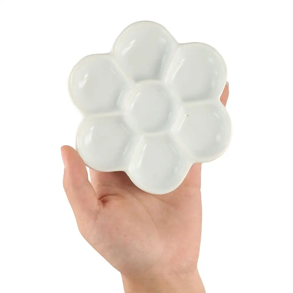 

6/7/8/9 Grids Ceramic Paint Palette White Reusable Paint Palette Tray Portable Durable Plum Blossom Paint Plate for Artist