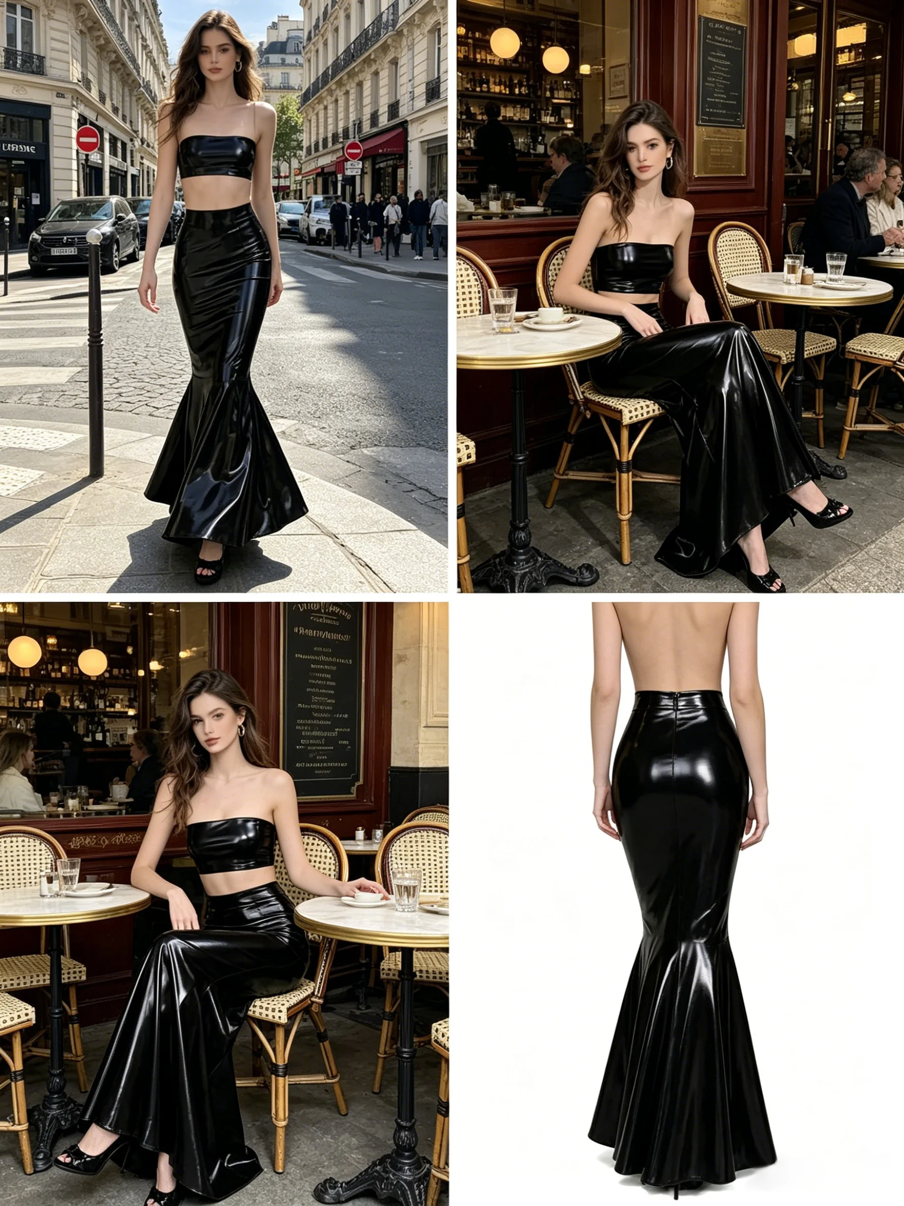 

Women Fashionable and Sexy Low Waist Elastic Faxu Leather Skirt, with Pleated PU Dress At The Hem