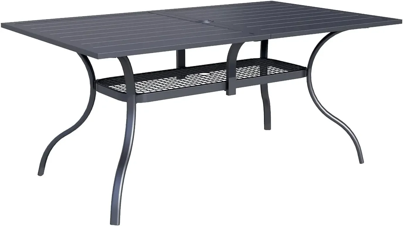 

Patio Dining Table, 60" x 37" Rectangle Metal Steel Slat Table, with 1.57" Umbrella Hole, for Backyards
