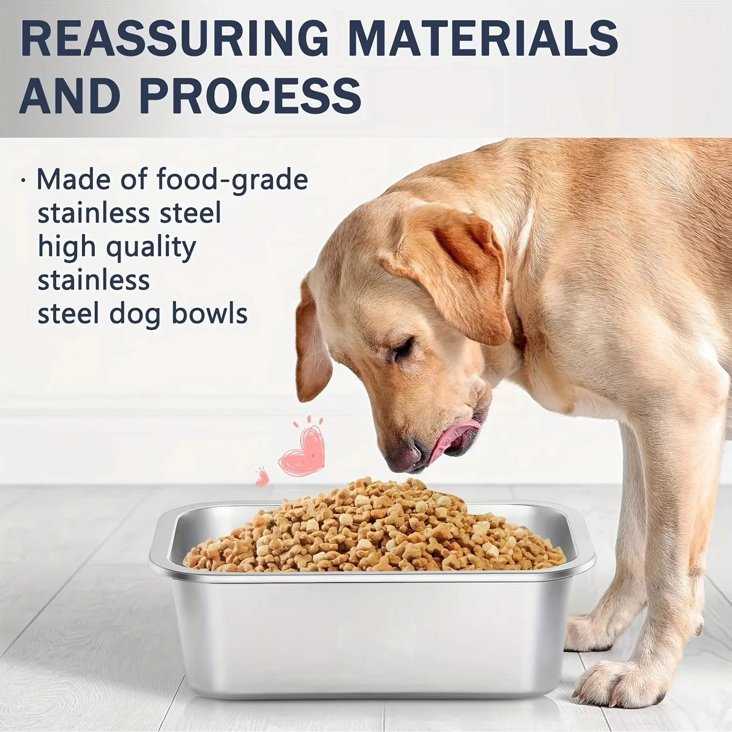 Large Capacity Dog Bowl Food Grade Stainless Steel Pet Feeding Bowl Thick Smooth Metal Food and Water Tray for Cats Dogs Feeding